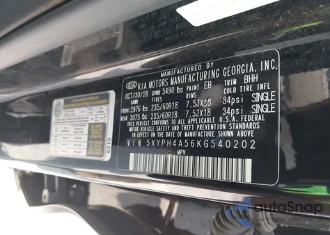 2019 Kia Sorento 3.3L Ex from USA, damaged, VIN 5XYPH4A56KG540202